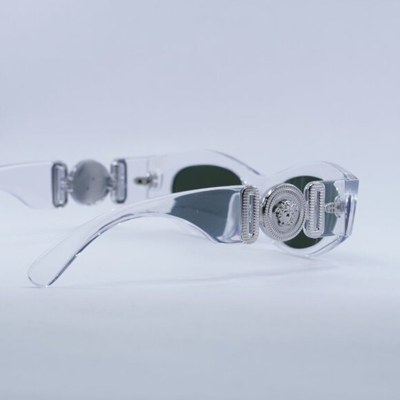 Versace VE4480U 148/30 Sunglasses Crystal Oval Frame, Green with Silver Lenses